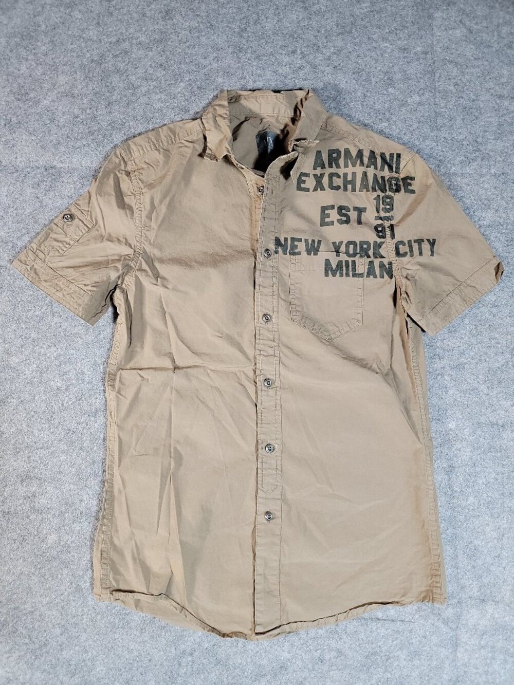 Y2K A|X Armani Exchange Khaki Utility Graphic Button Up Shirt Mens XS